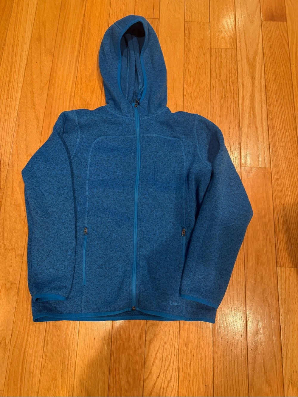 L.L. Bean Heathered Blue Hooded Full-Zip Fleece Jacket